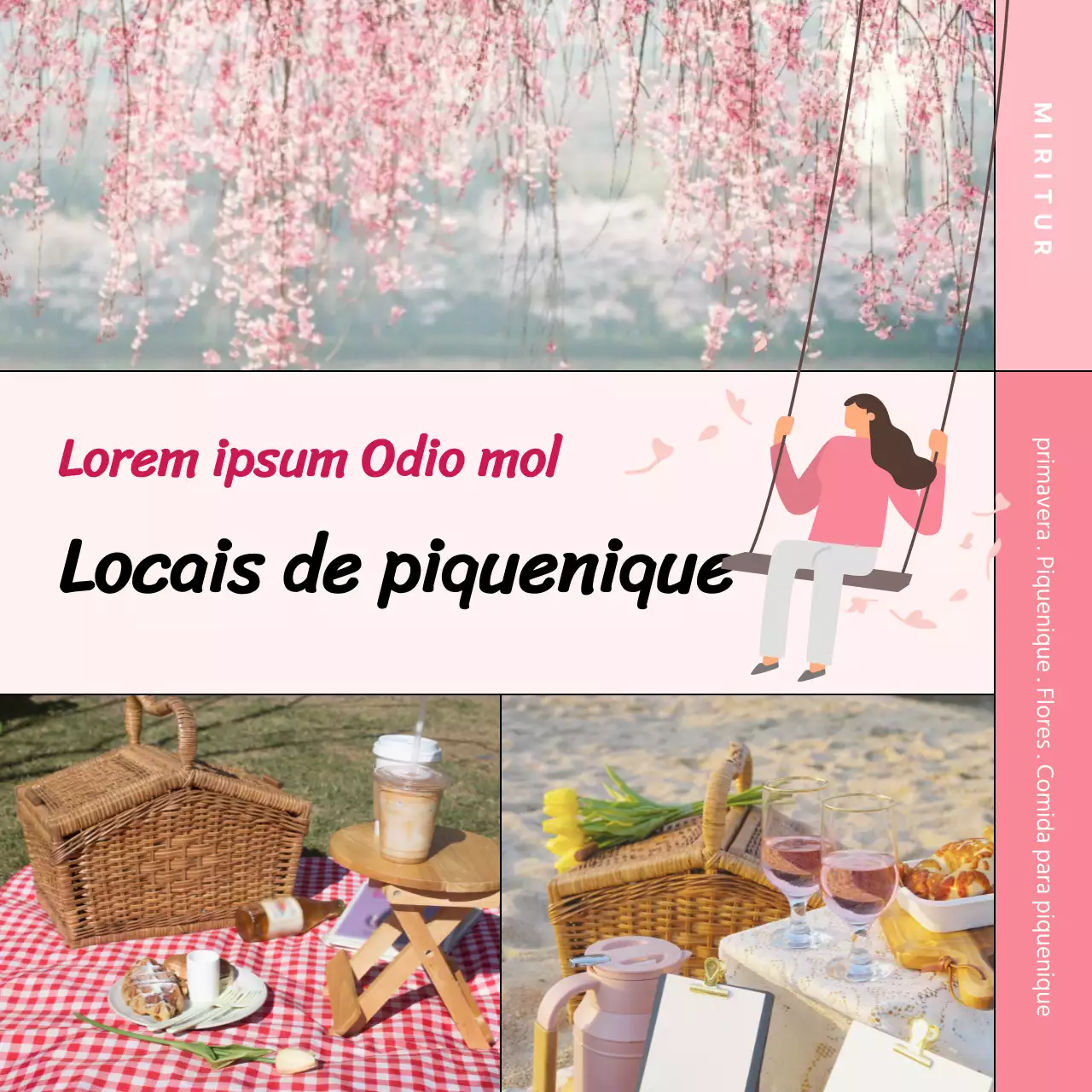 Destacar molduras de fotografias em cor-de-rosa Introduzir locais de piquenique na primavera