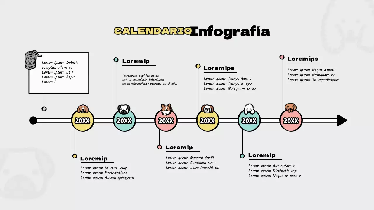 Línea de tiempo en tonos pastel y con un bonito concepto de animal