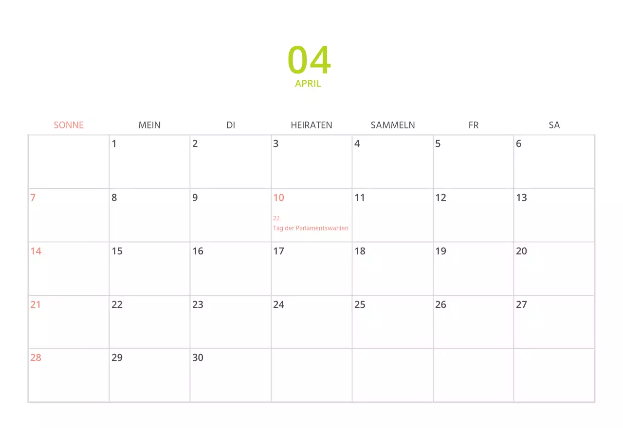 Niedlich illustrierter grüner Tischkalender mit Familienthemen