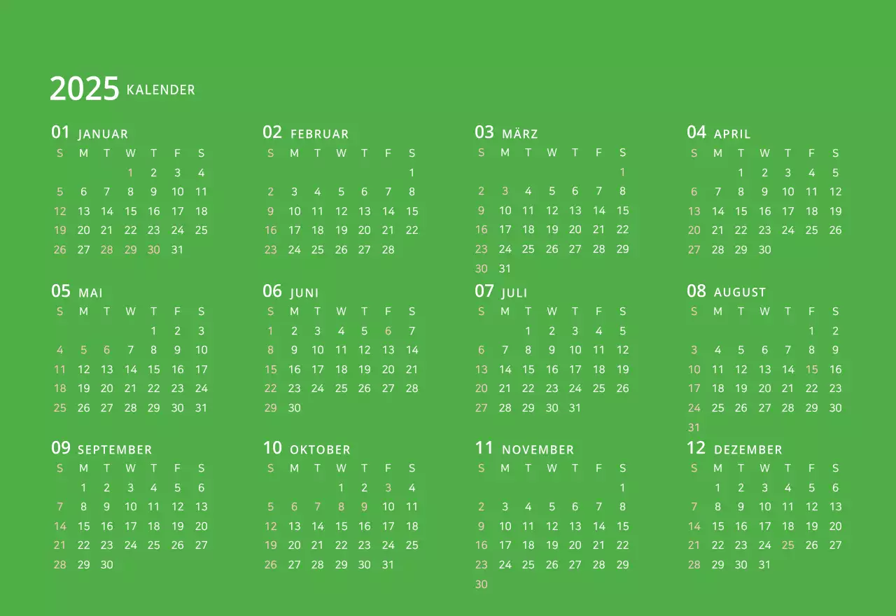 Niedlich illustrierter grüner Tischkalender mit Familienthemen