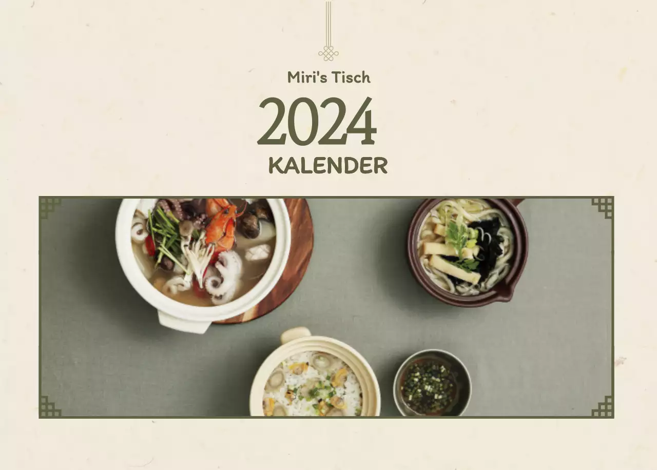 Traditioneller koreanischer Restaurantkonzept-Gutscheinkalender in Beige und Braun