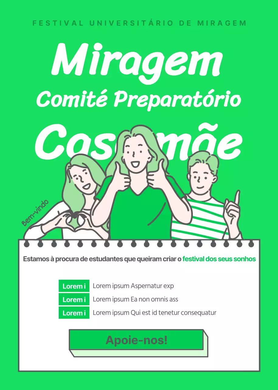 Tema de recrutamento de organizador de festivais ilustrado em verde-limão fluorescente
