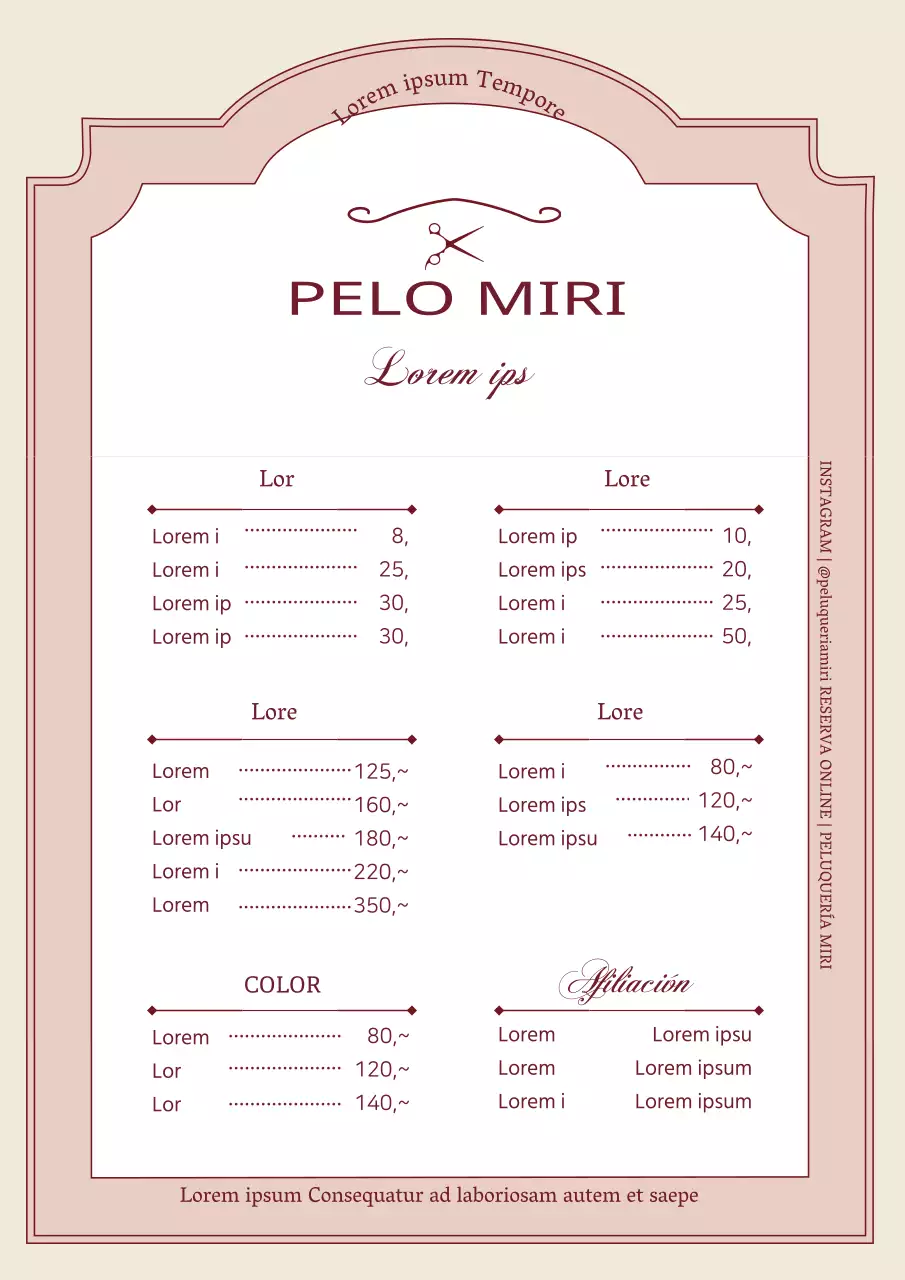 Ilustración marrón menú de peluquería vintage