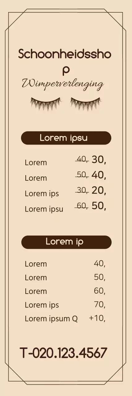 Schoonheidswinkel menu met bruine illustraties