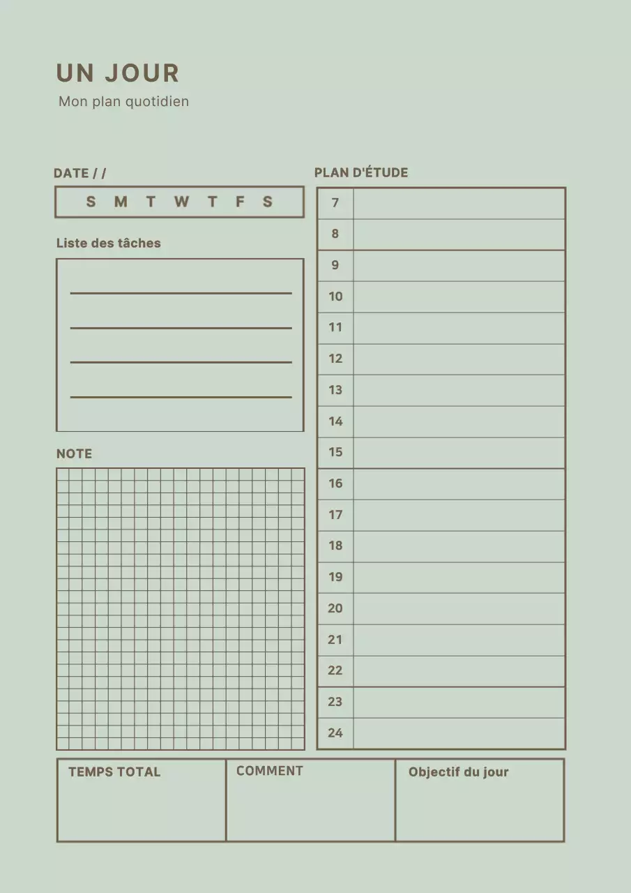 Planificateur linéaire simple en vert clair