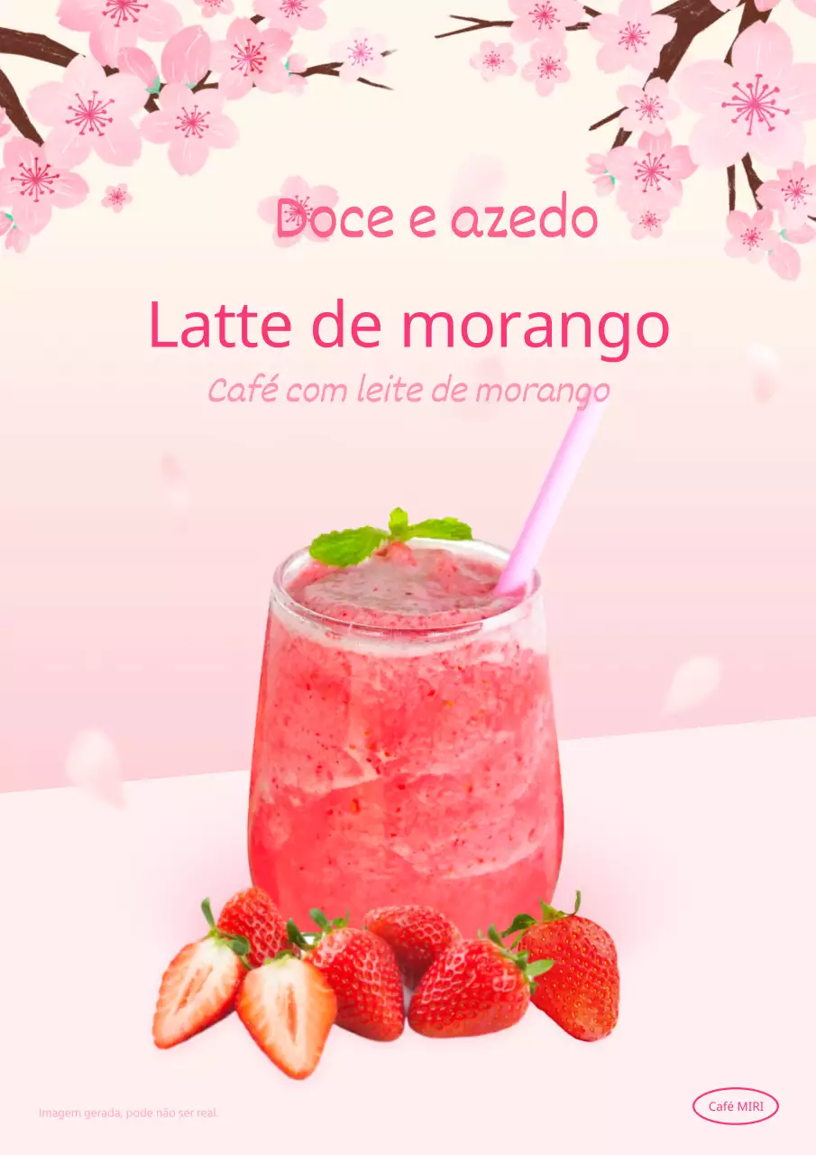 Menu do café com morangos frescos e cor-de-rosa