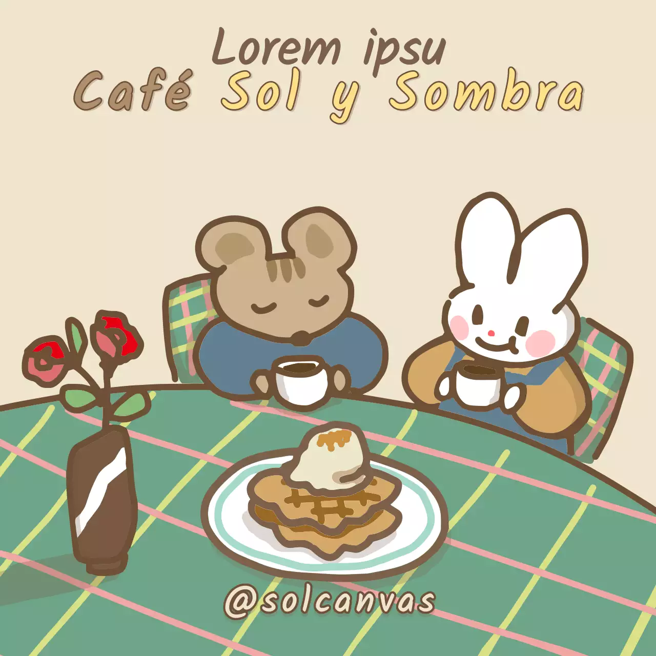 Una cafetería con simpáticas ilustraciones en beige y marrón