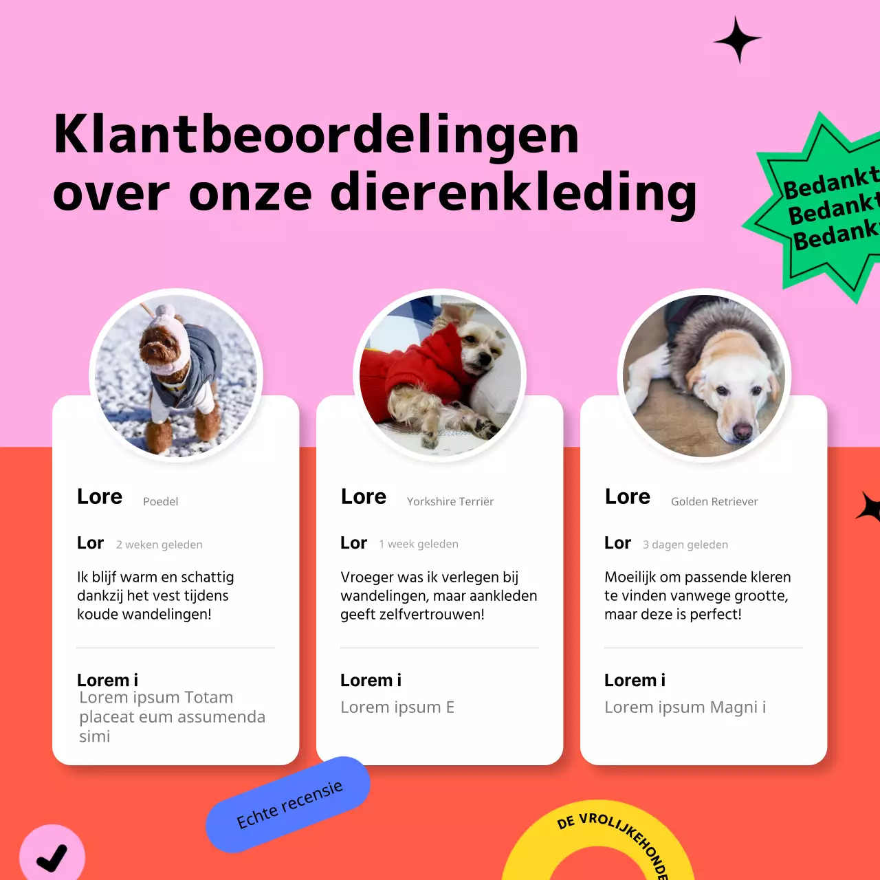 Blauw en geel roze hondenkleding social media sjabloon