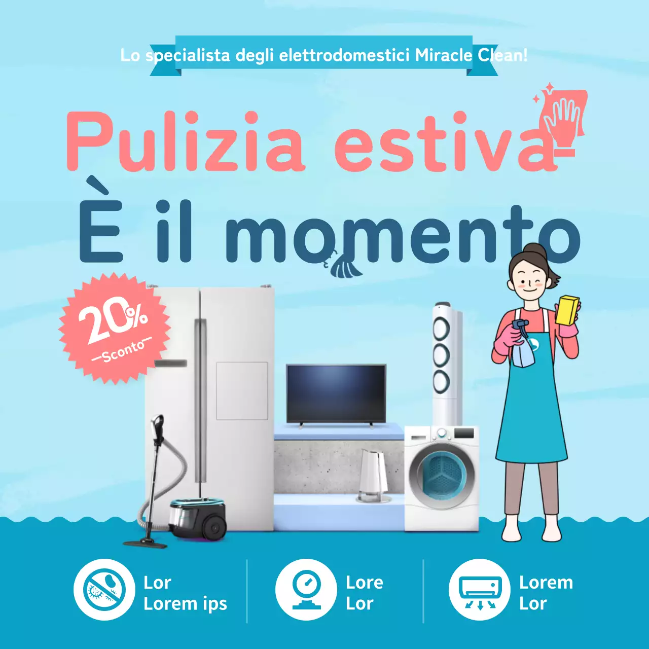 Evento di sconto per la pulizia degli elettrodomestici blu