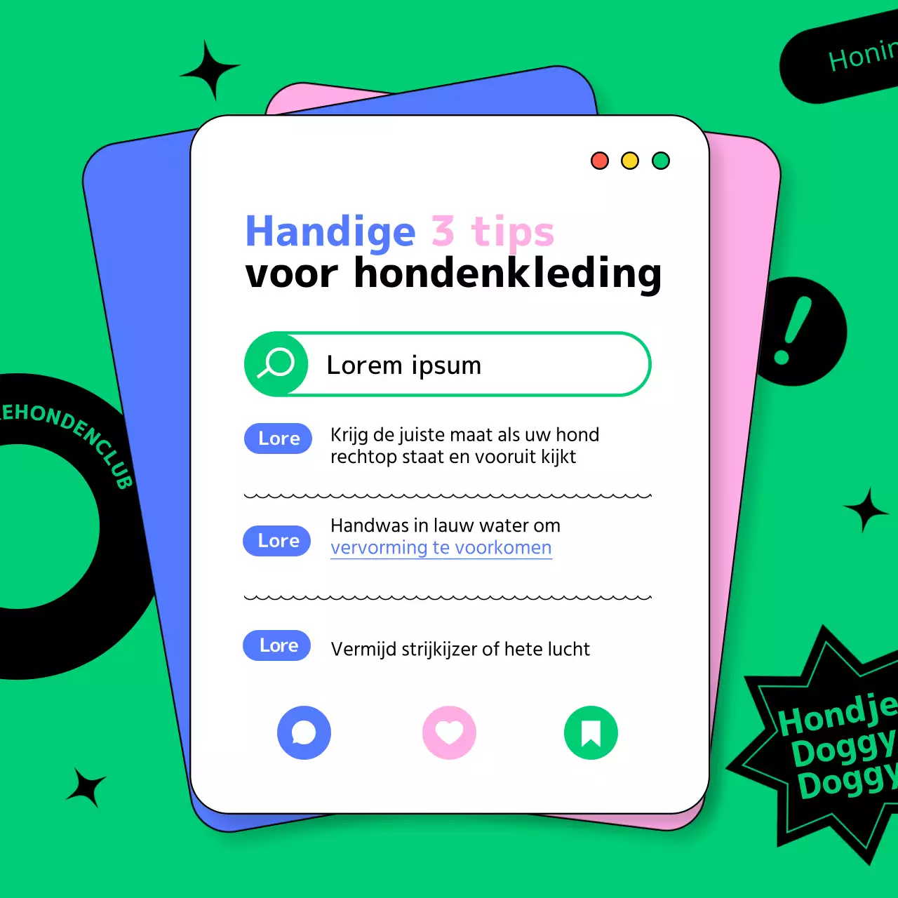 Blauw en geel roze hondenkleding social media sjabloon