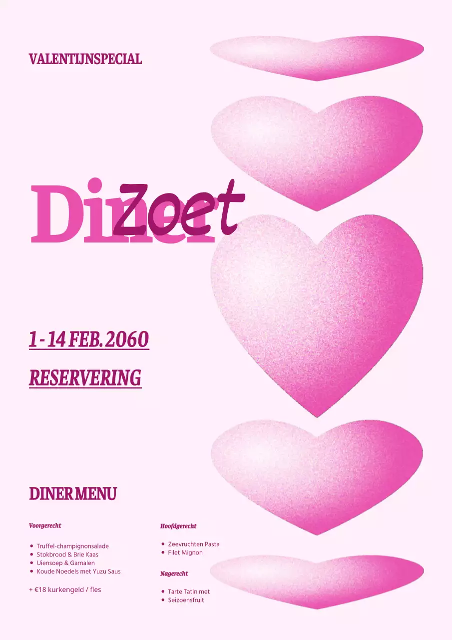 Een roze, grafische Valentijnsdag-restaurantpromotie