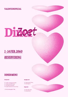 Een roze, grafische Valentijnsdag-restaurantpromotie