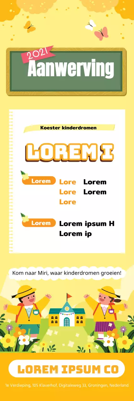 Gele illustratie schattige kleuterschool werving kleuterschool promotie