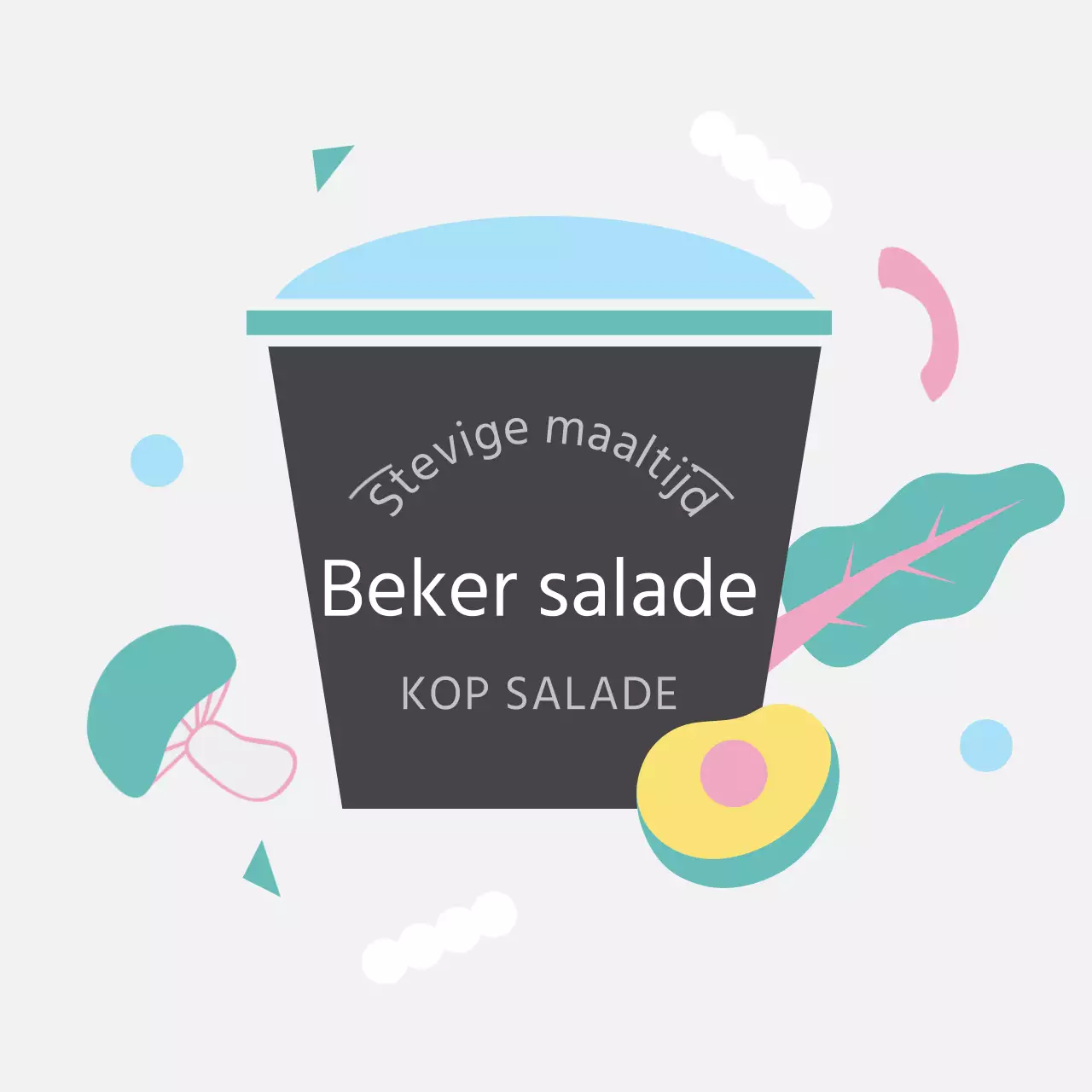 Lichtgrijs Schattig Simpel Kopje Salade Lunch Box Stickers
