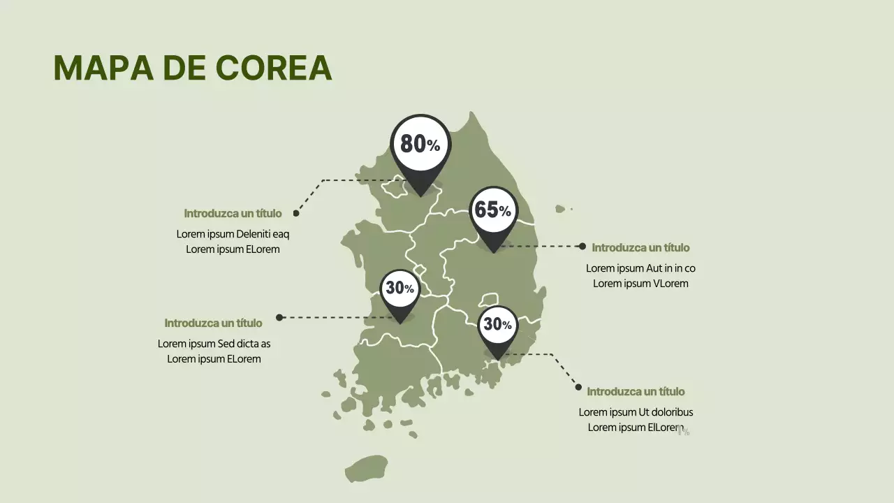 Mapa de Corea del Sur en verde