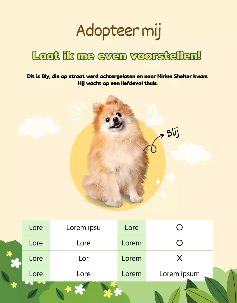 Groene en gele adoptiepagina voor huisdieren