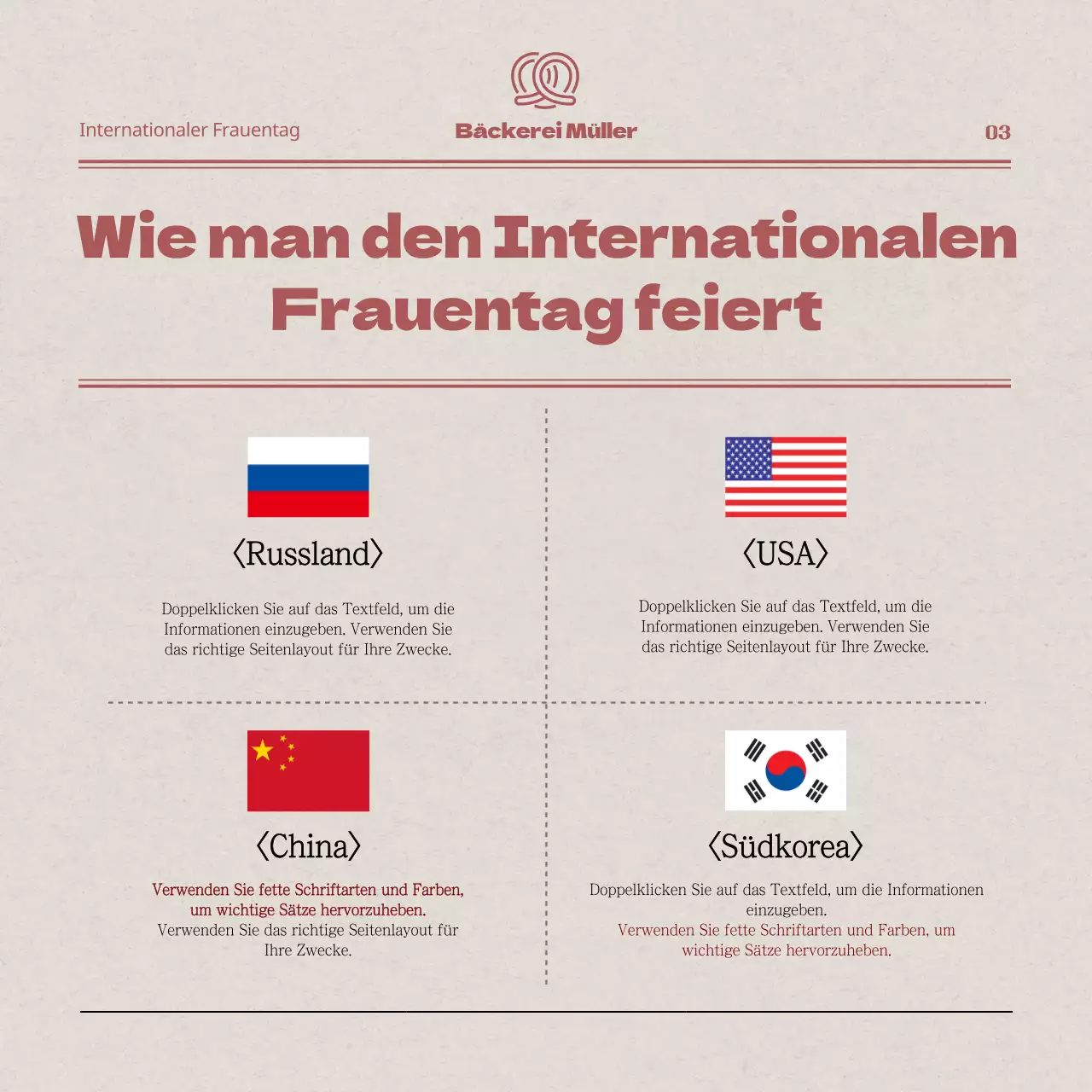 Zeitungskonzept in Beige und RotInternationale FrauentagskarteNews