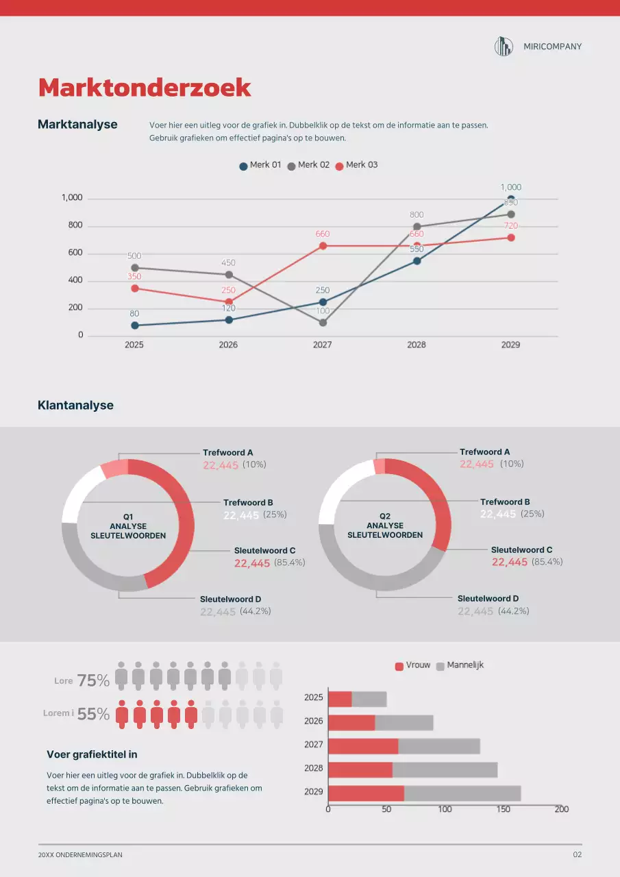 Grafisch concept ondernemingsplan in marineblauw en rood