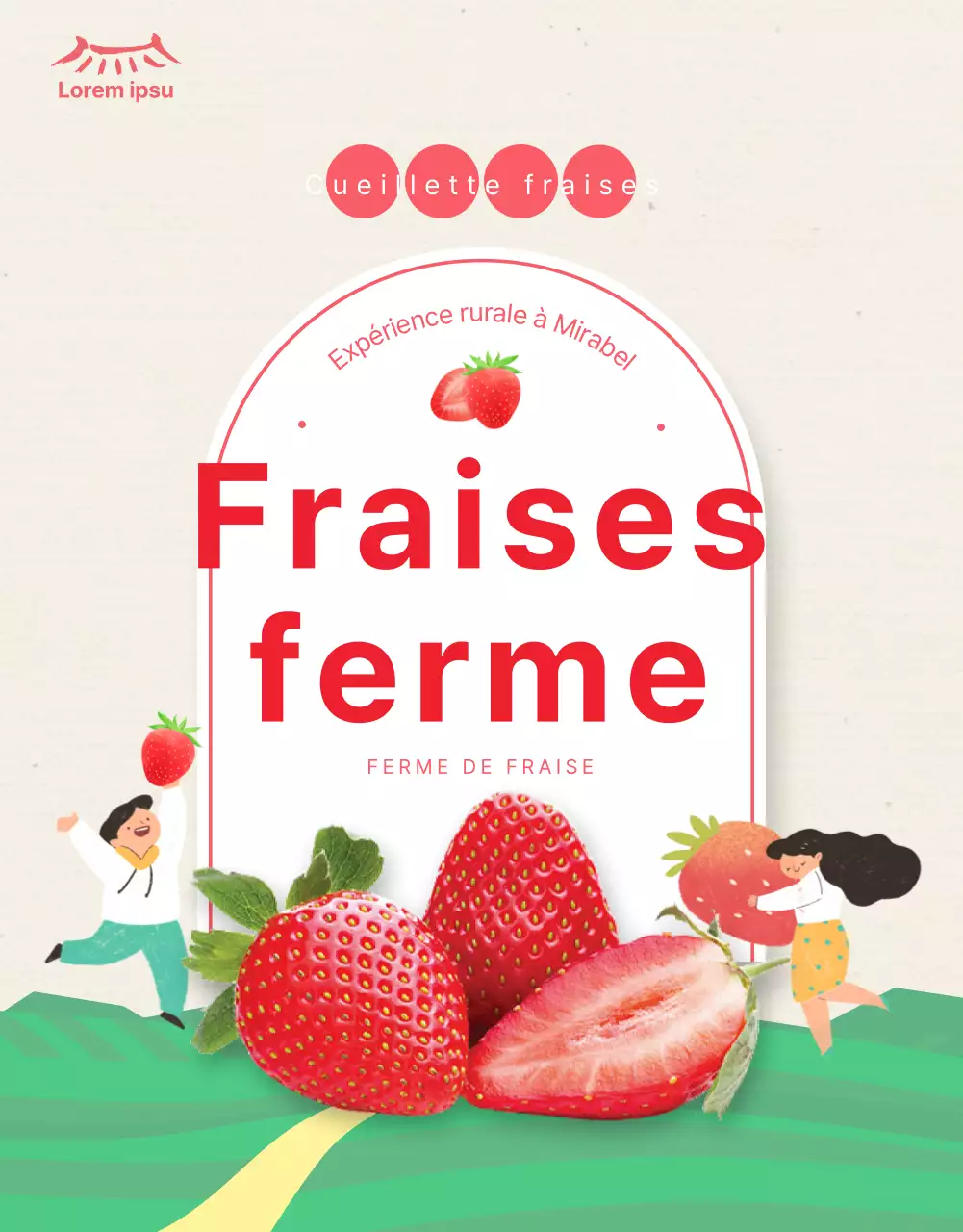 Détails de l'expérience de la ferme de fraises illustrée en rose