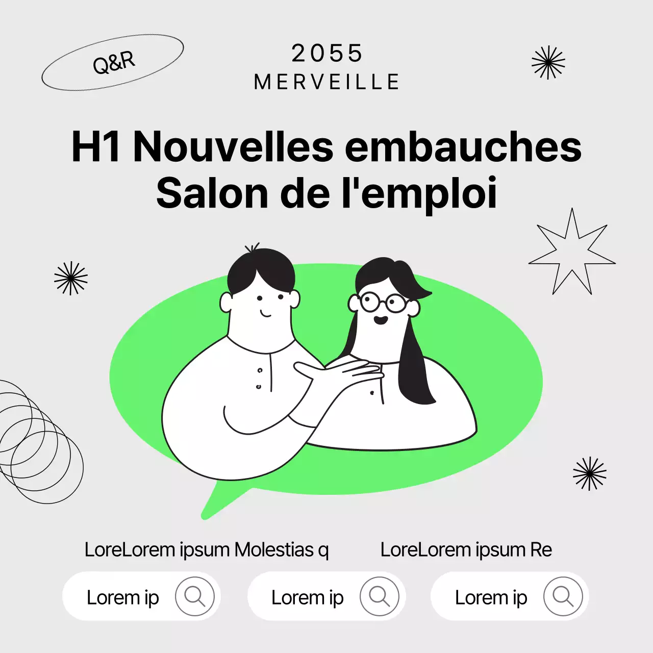 Promouvoir les salons de l'emploi avec des personnes parlant le gris et le vert