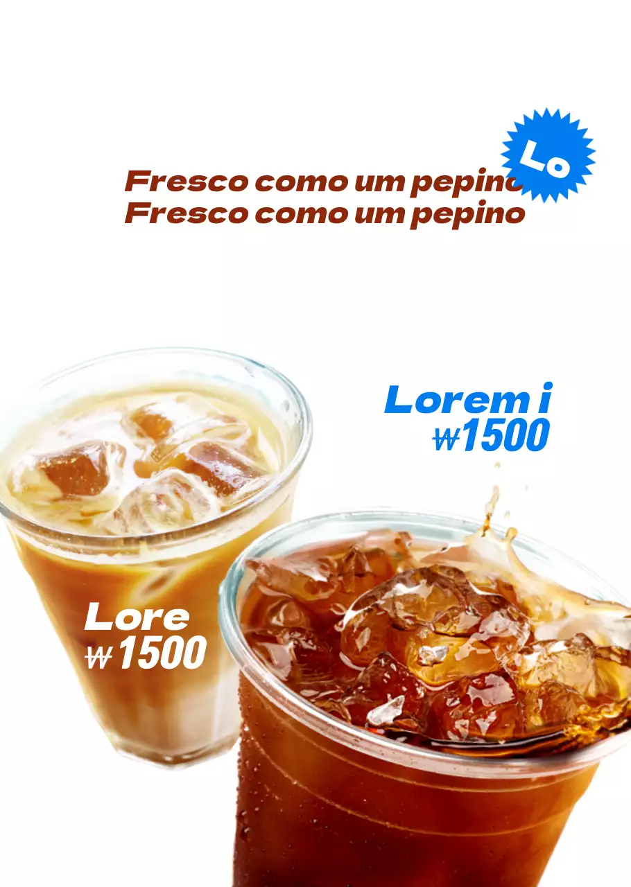 Ementa de café com um fundo azul tropical de verão