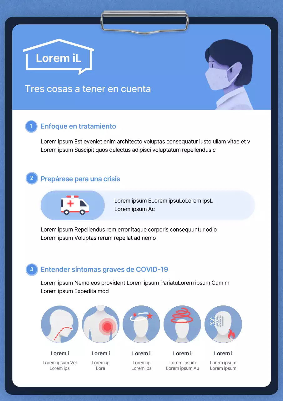 Concepto de portapapeles Blue's para instrucciones de cuidado en casa