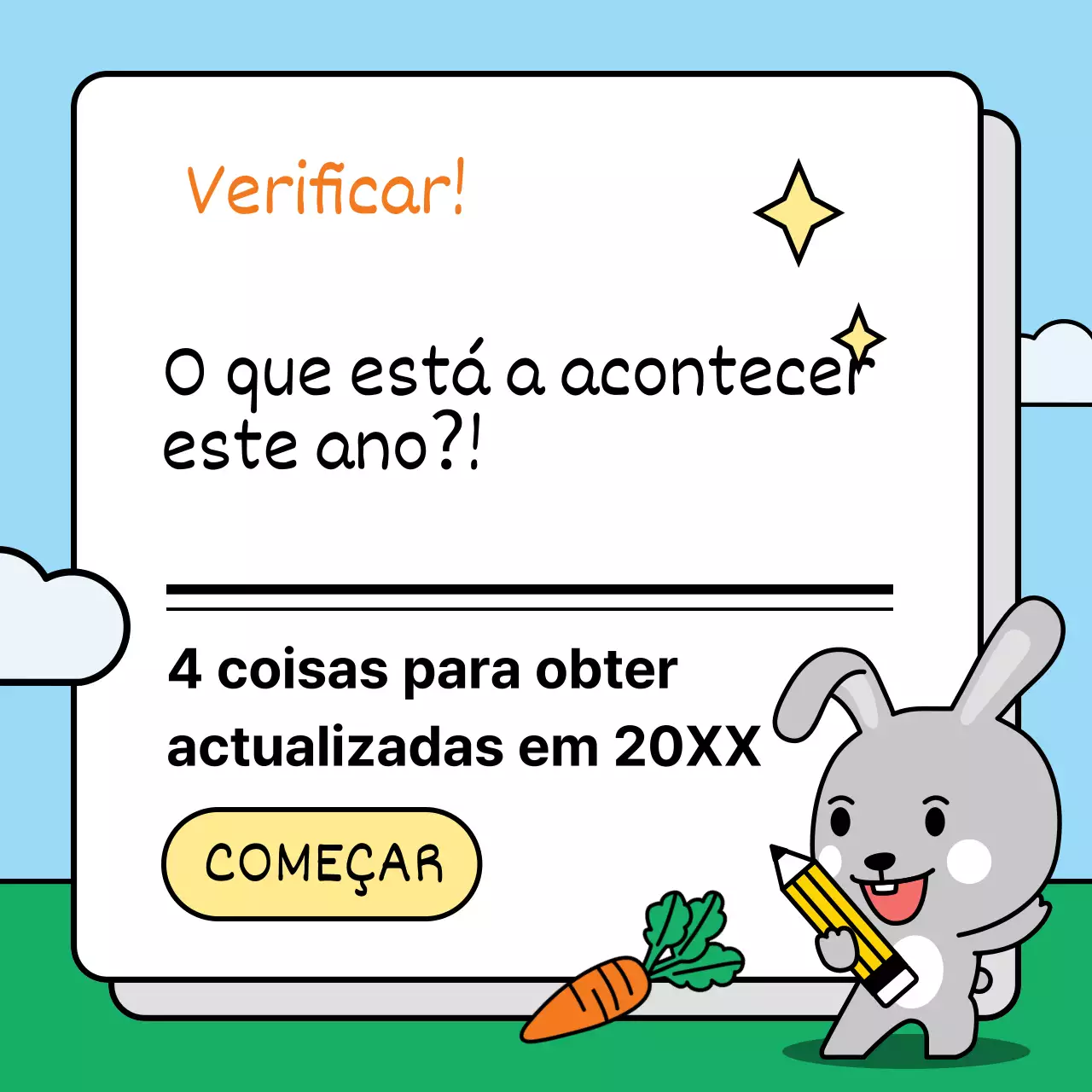 Apresentando as alterações à política deste ano com um coelhinho engraçado num esquema de cores azul claro e verde