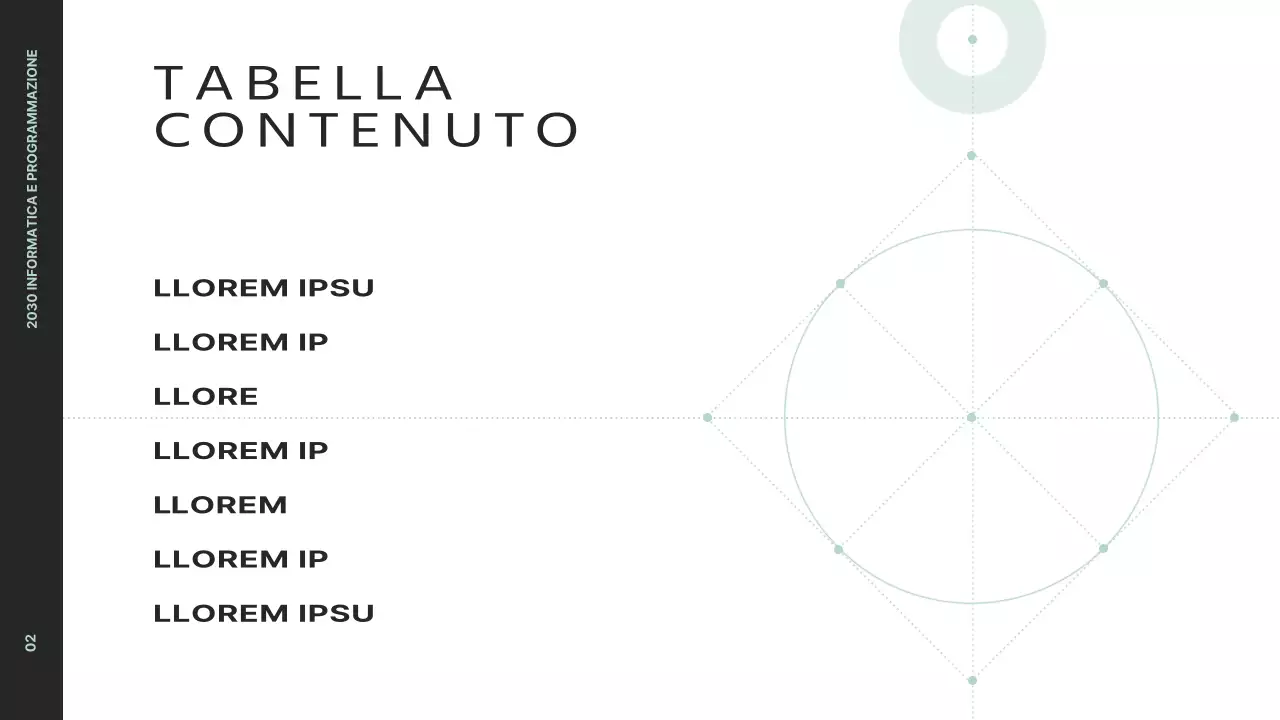 Presentare una panoramica pulita del progetto con grafica in nero e menta