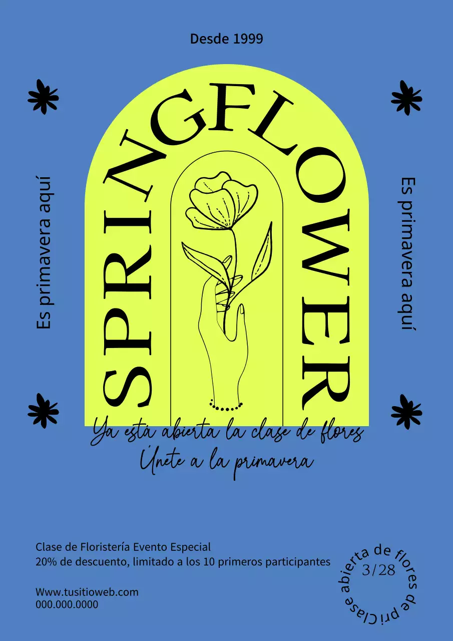 Una sencilla fiesta de primavera en azul y amarillo fluorescente