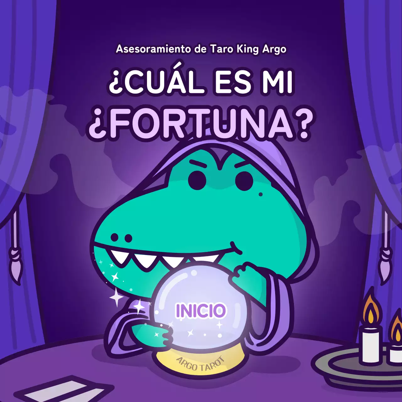 Test psicológico de cartas del tarot con un concepto de carácter morado