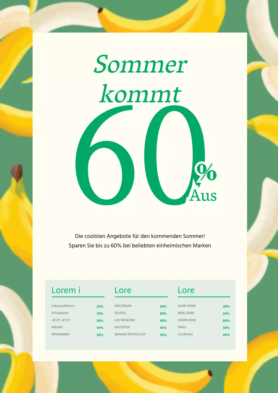 Flyer für den Sommerschlussverkauf einer bekannten Marke in Grün und Gelb.