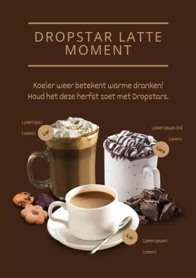 Dropstar Latte advertentie voor drankenmenu