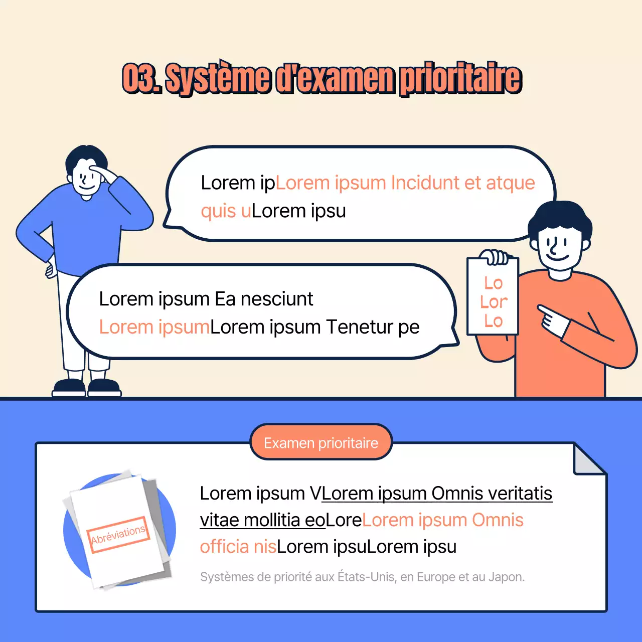 Carte d'information sur les demandes de brevet en beige, bleu et orange News