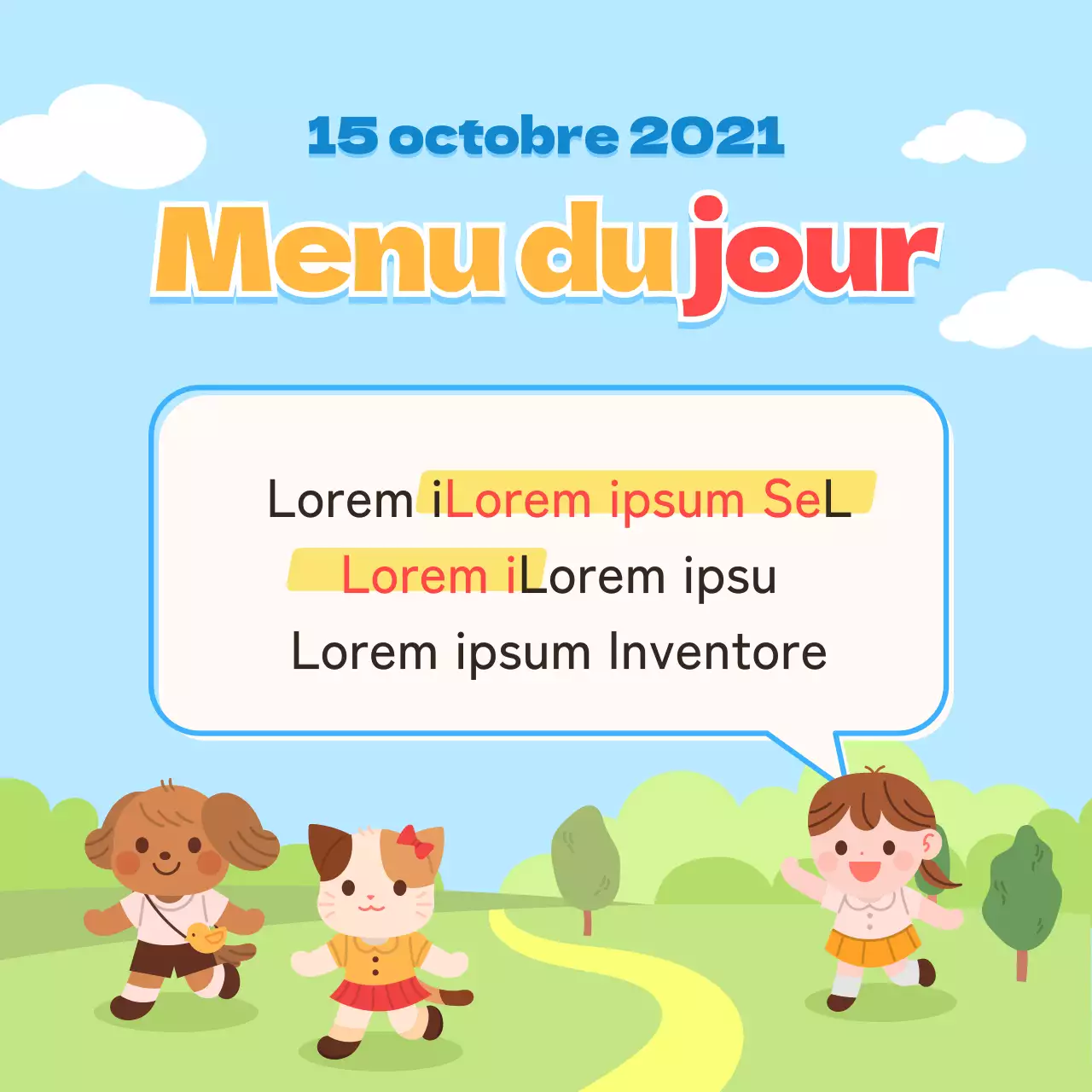 Plan de repas quotidien bleu clair, ensoleillé et actif