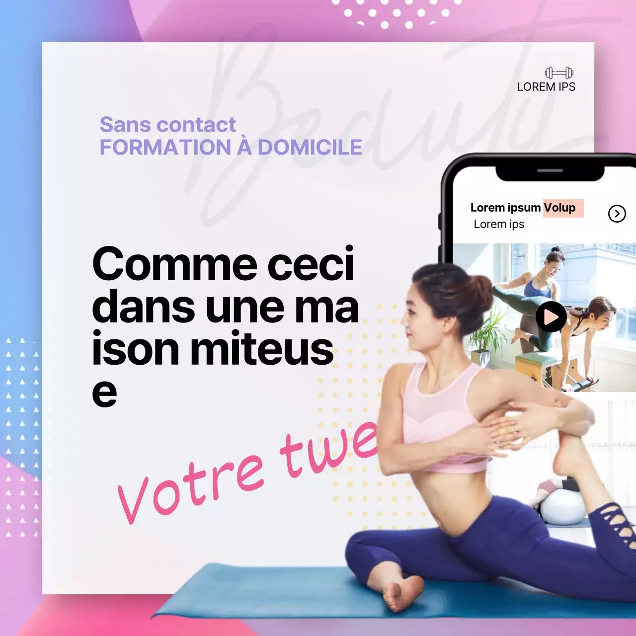 Design bleu et rose pour la promotion d'une plateforme domestique sans contact (carrés de médias sociaux)