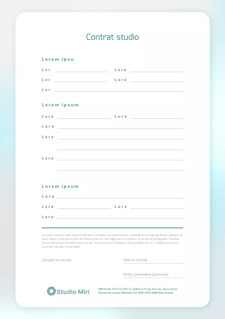 Contrat de prise de vue en studio avec un arrière-plan doucement dégradé dans des couleurs pastel