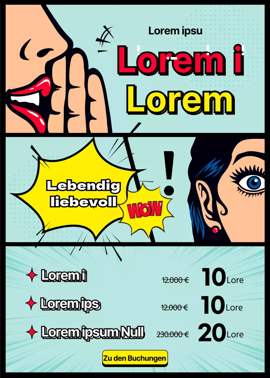 Eine Sonderausstellung von Lippenfüllern mit einem blauen und gelben Cartoon-Konzept