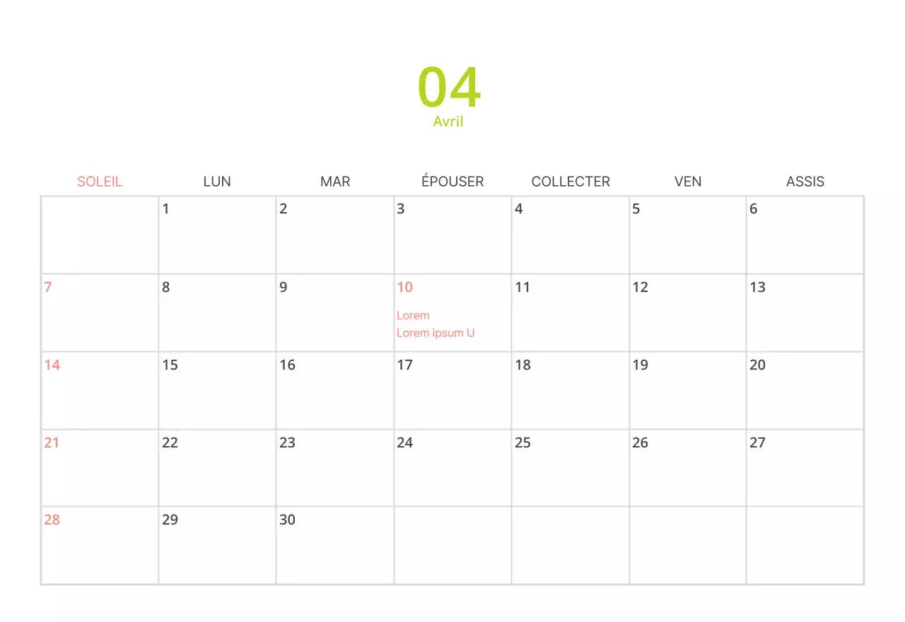 Calendrier de bureau illustré vert sur le thème de la famille