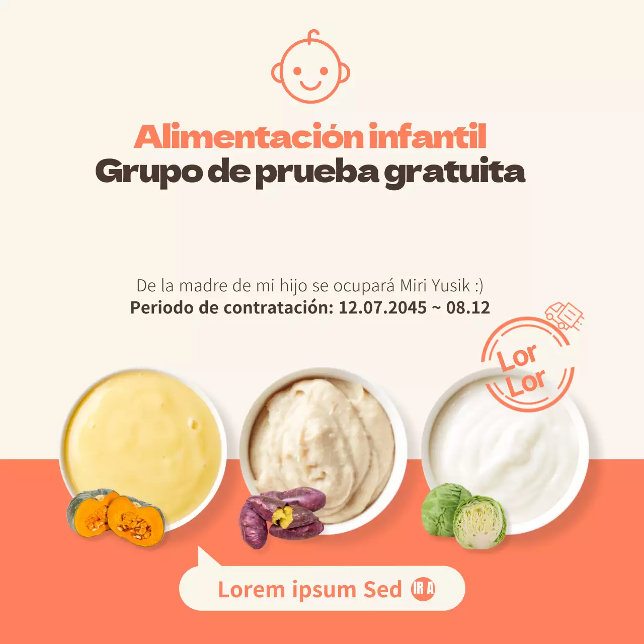 Eventos de prueba gratuitos con fotos de alimentos para bebés en color naranja