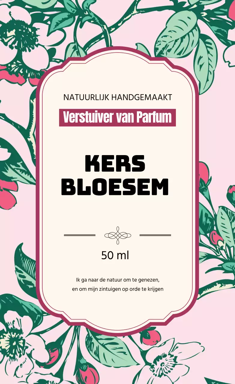 Vintage parfumlabel met roze illustratie