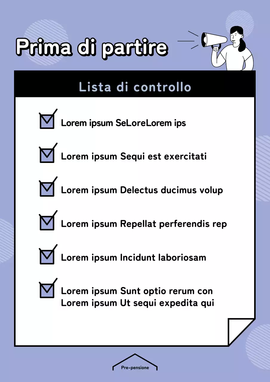 Una lista di controllo pre-partenza viola e ordinata