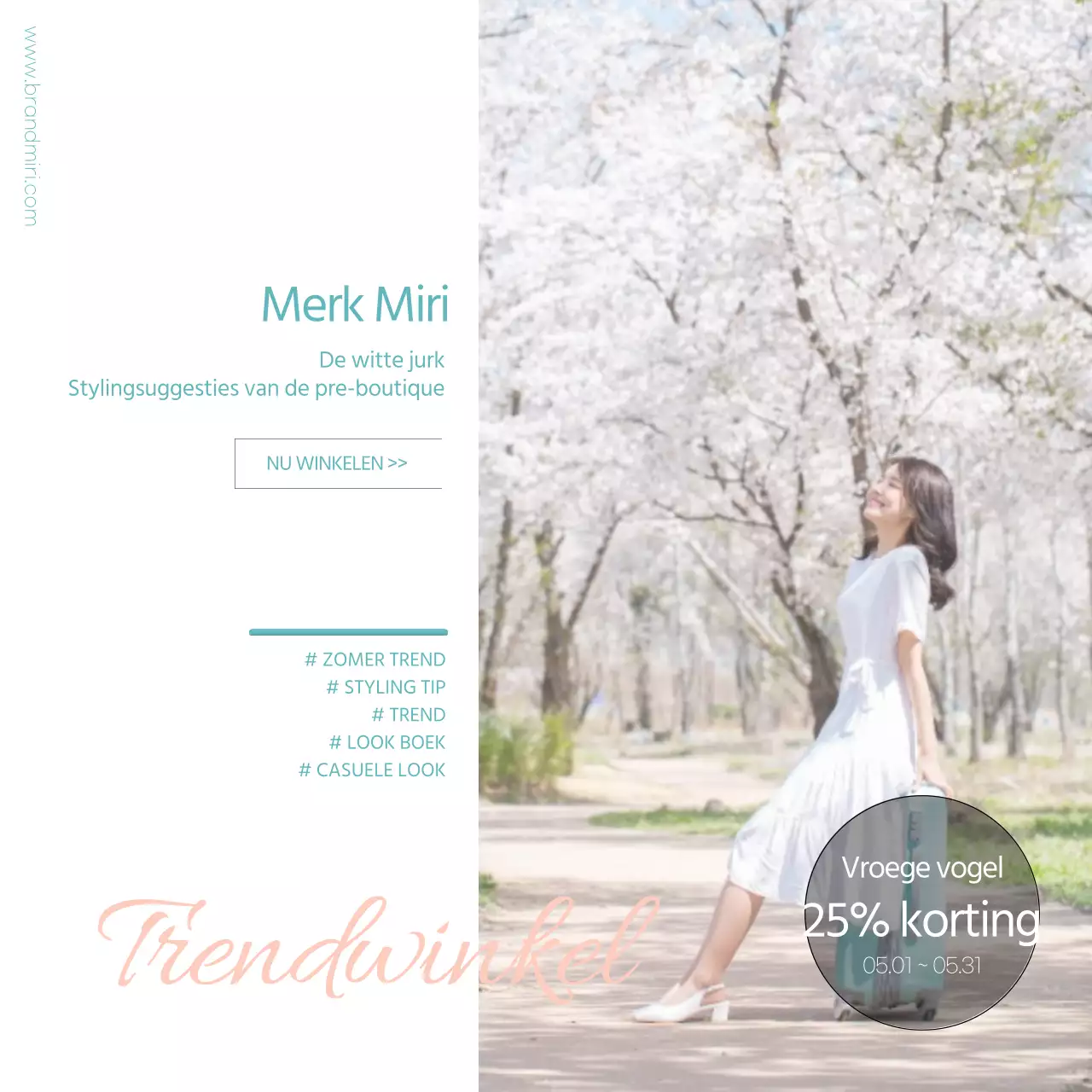 Zomerse outfit suggesties in wit en mint (social media vierkanten)