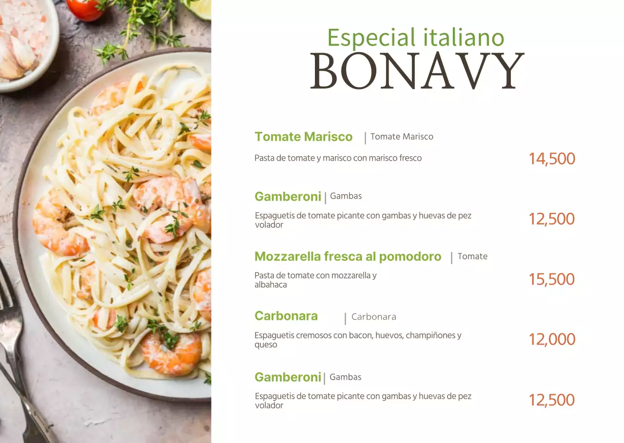 Fotografía simple comida italiana menú tablero transparente hoja de papel para restaurante