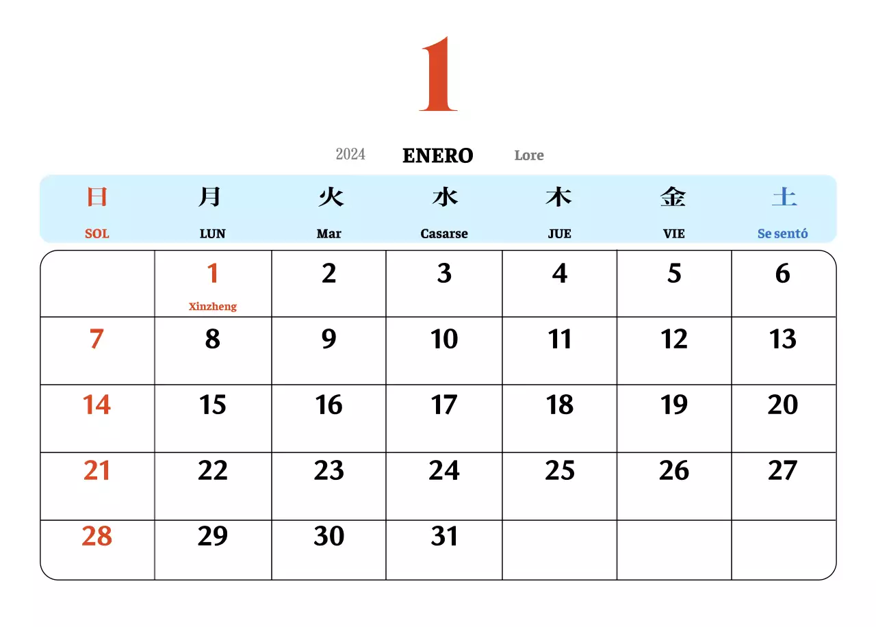 Calendario nostálgico de concepto retro en rojo y azul