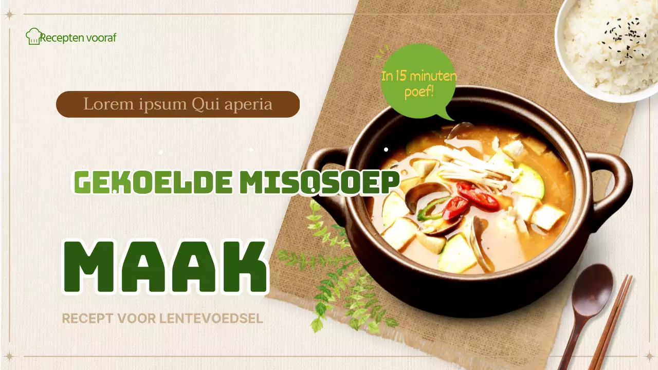 Misosoep recept YouTube thumbnail met groen en beige kleurenschema