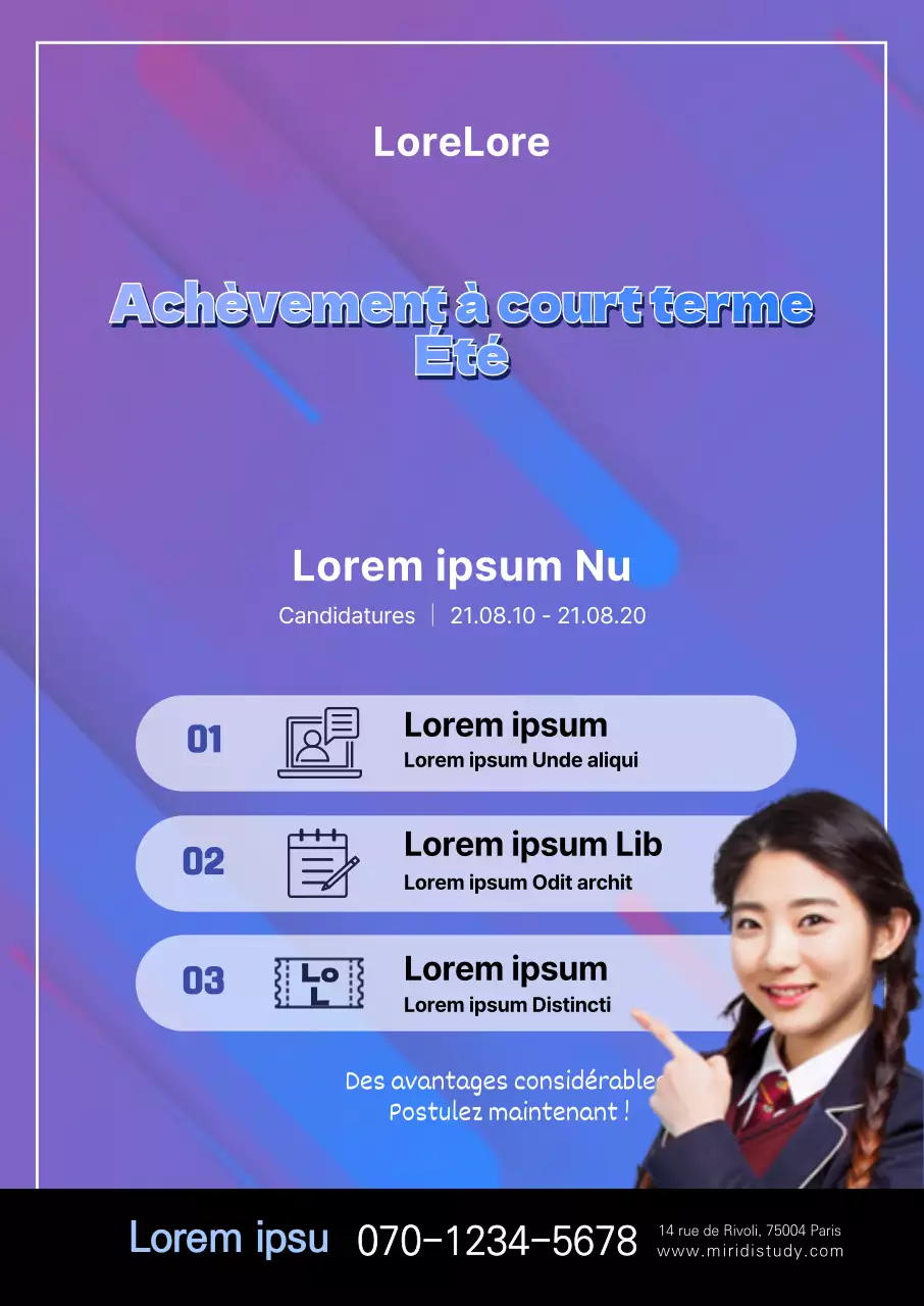 Affiche d'une classe spéciale d'une académie avec des portraits aux tons violets