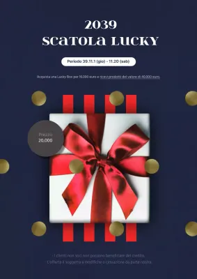 Promuovere un evento Lucky Box di classe con scatole regalo blu navy e rosse