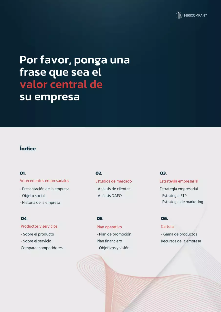 Concepto gráfico de plan de empresa en azul marino y rojo