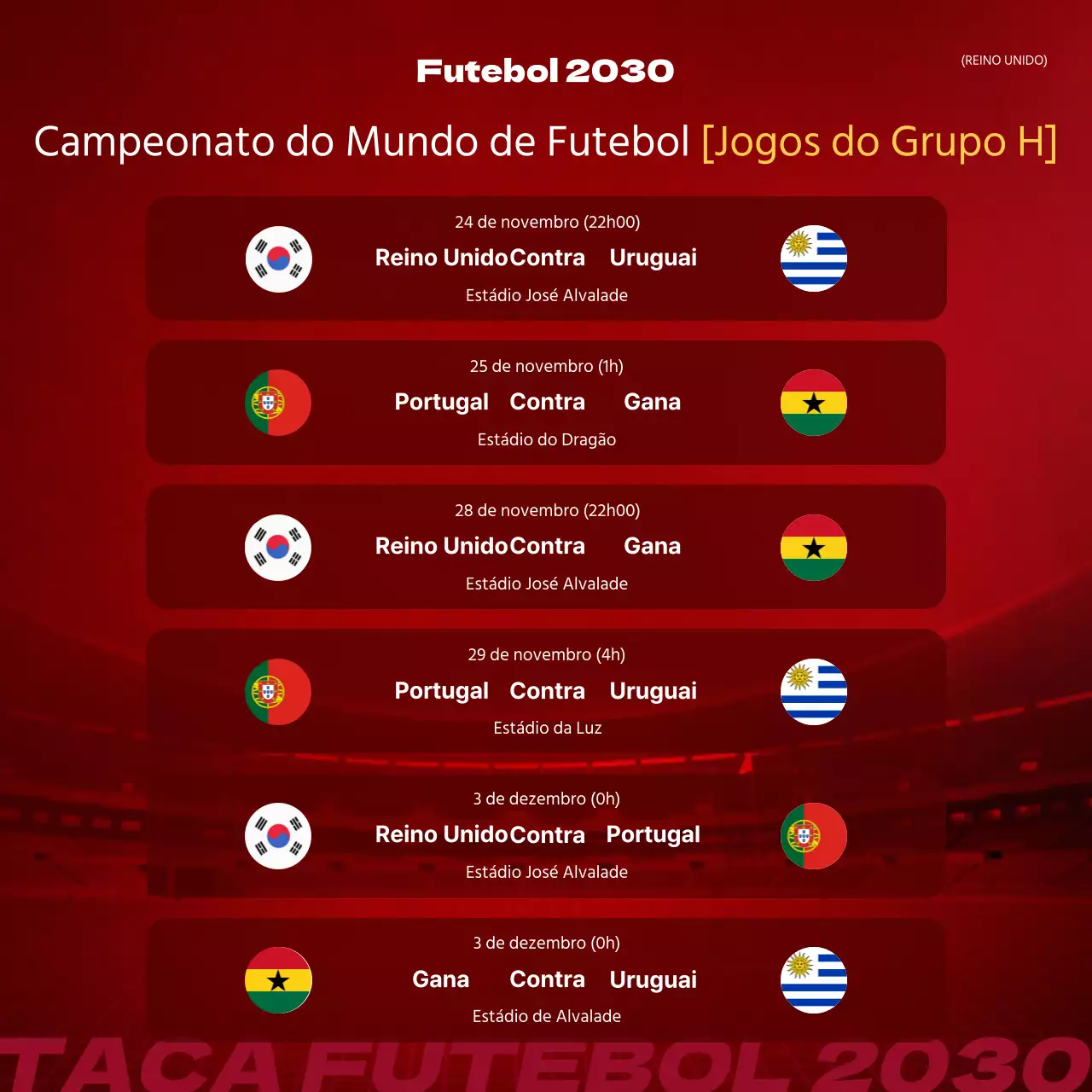 Lista de jogos de futebol a vermelho