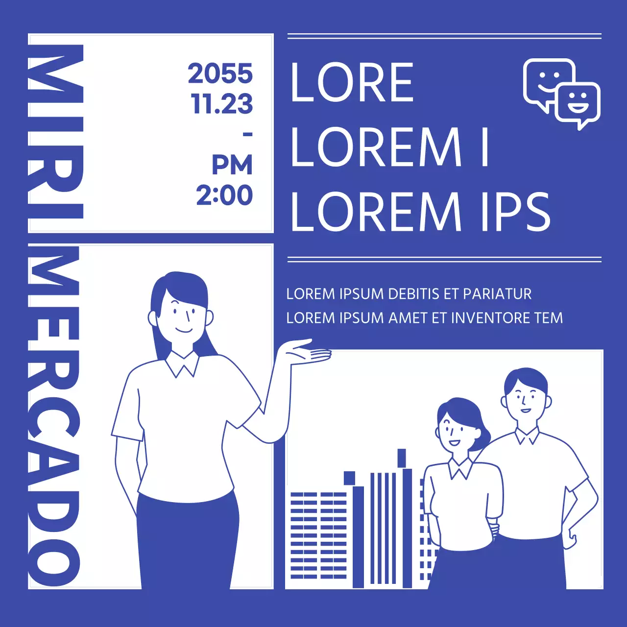 Ilustración con fondo azul para promocionar ferias de empleo